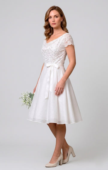 Vestido de Cóctel con Encaje y Lazo de Satén Modelo Almudena