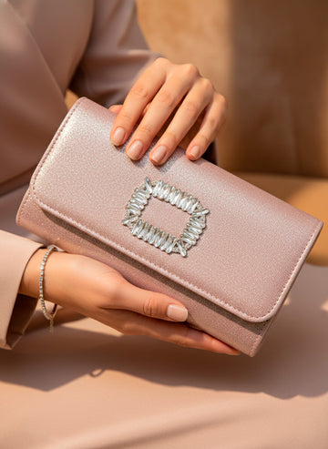 Bolso de Mano AMY Clutch de Noche con Hebilla de Cristal Icónica