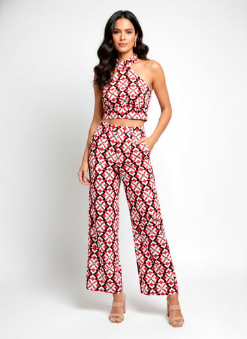 Conjunto Kiara Top Halter y Pantalón Palazzo con Estampado
