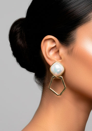 Aretes Nataly Geométricos con Perlas