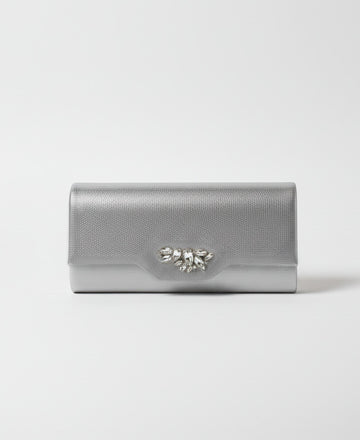 Cartera de Mano ORIANA Plata Metálico con Textura