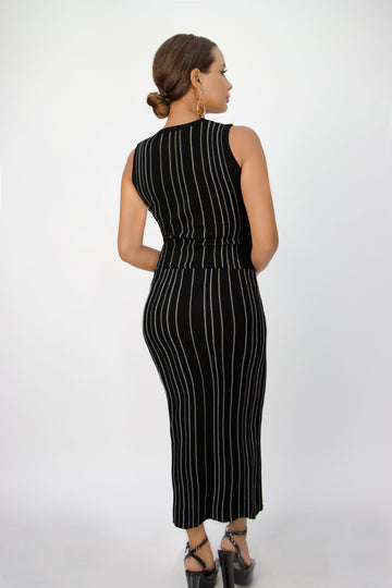 Vestido Largo Rocío Rayas Doradas