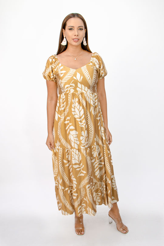 Vestido Tatiana Floral Off-Shoulder con Manga Abullonada