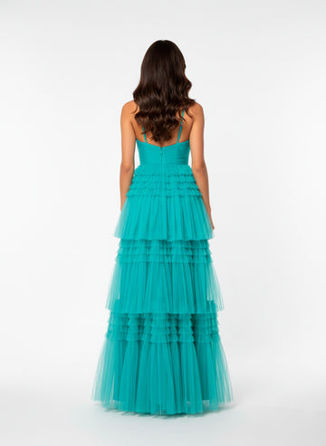 Vestido de Gala Zoey Maxi Tul Turquesa con Escote Corazón